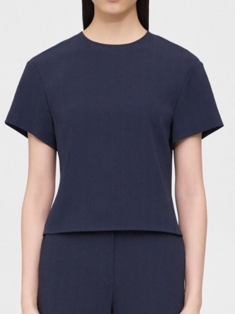 Theory NEW Navy Short Sleeve Butterfly Blouse Career Preppy Quiet Luxury Large